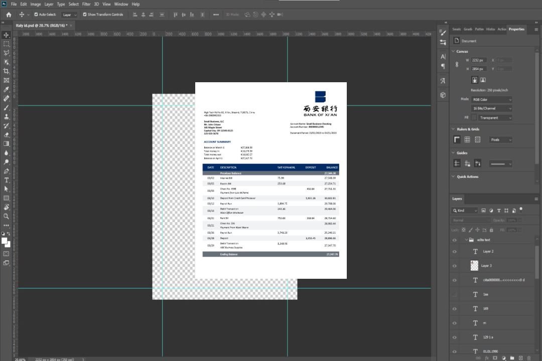 Modèle Word et PDF de relevé de compte d'entreprise de la Banque de Xi'An template
